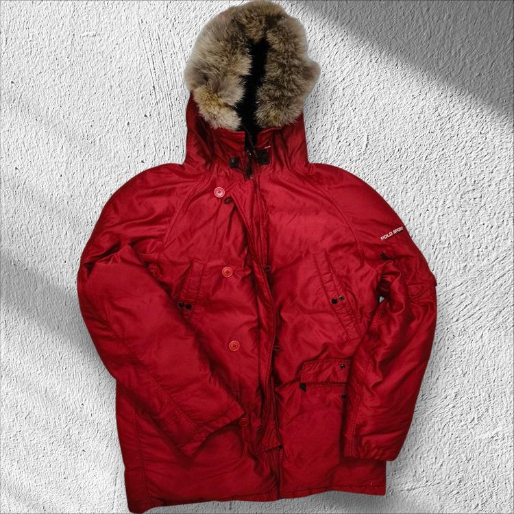 Polo Sport Ralph Lauren uomo XL Red Winter Jacket With Fur Hood